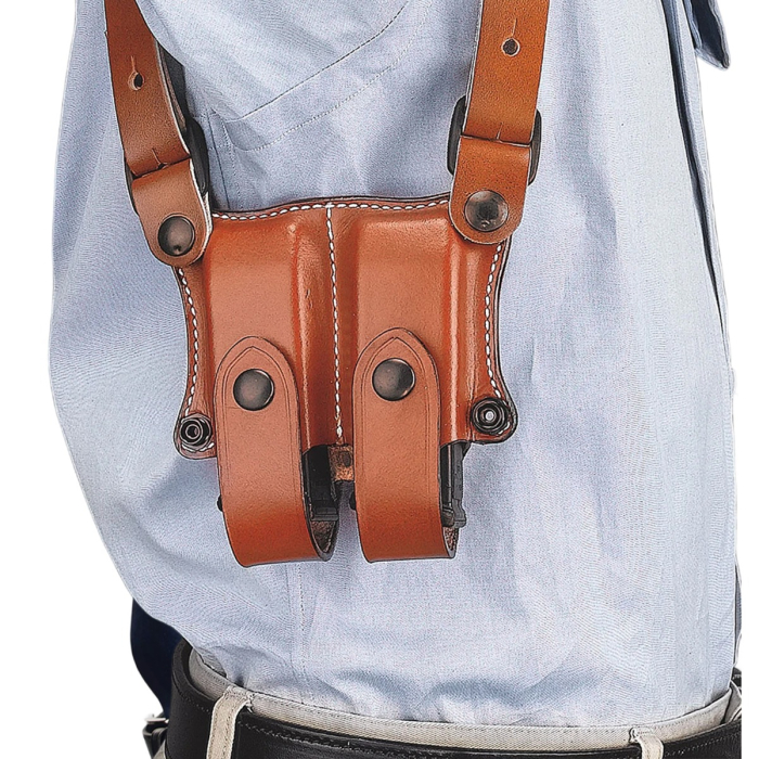 Brown Leather Shoulder Holster Rig with Double Magazine Carrier