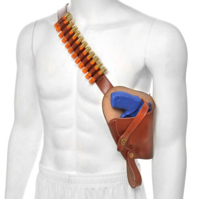 Brown Leather Shoulder Holster With Shell Loops