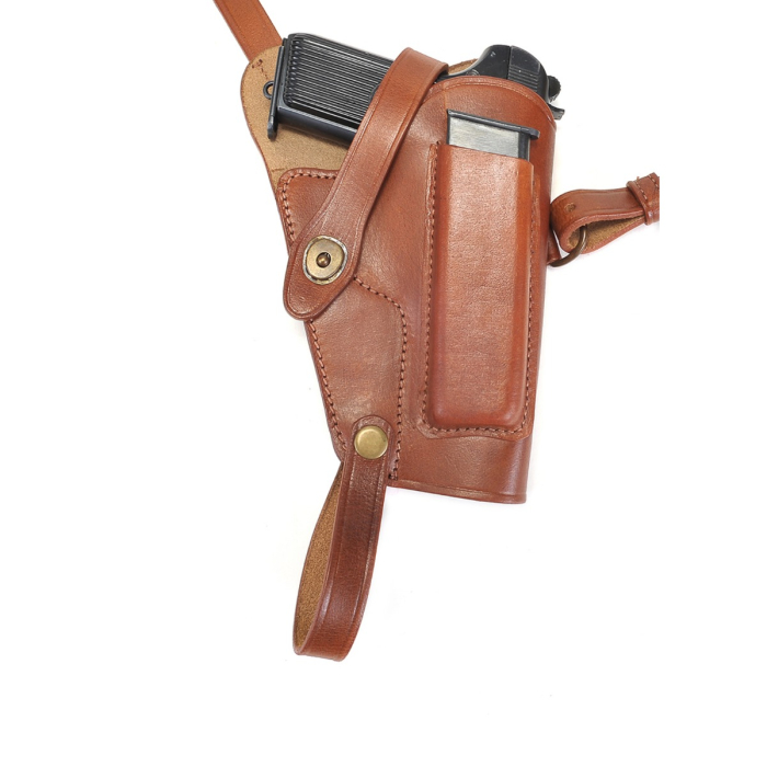 Brown Leather Shoulder Holster with Spare Magazine Pouch