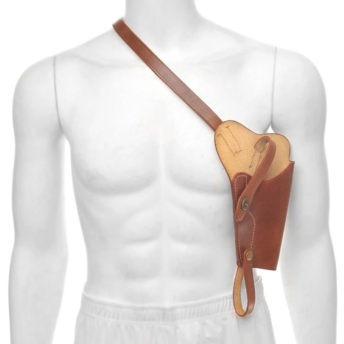Brown Leather Shoulder Holster With Built-In Mag Pouch