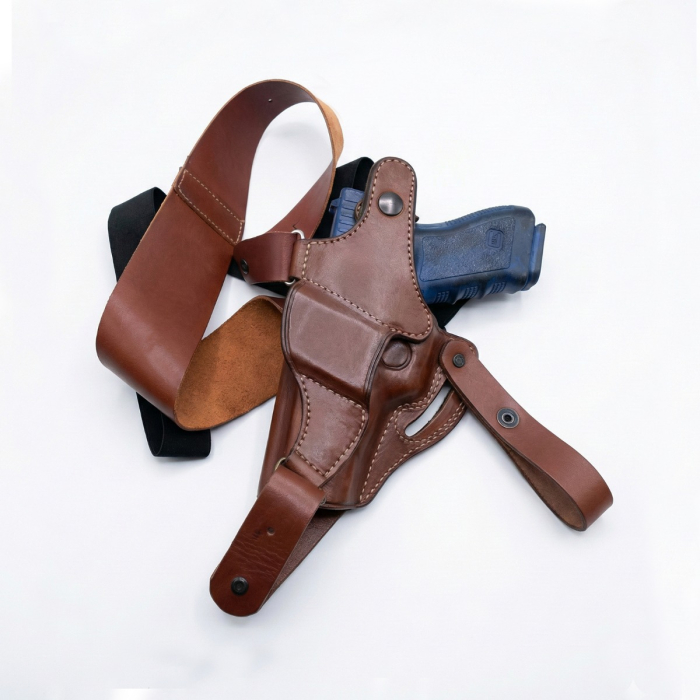 Brown Leather 3-in-1 Shoulder Holster With Belt Clip