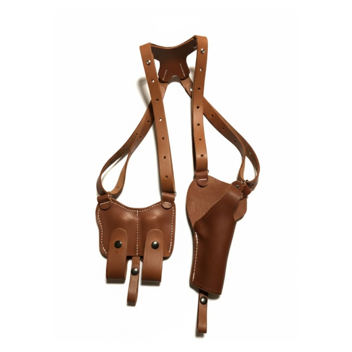 Brown Premium Leather Vertical Shoulder Holster With Magazine Pouch