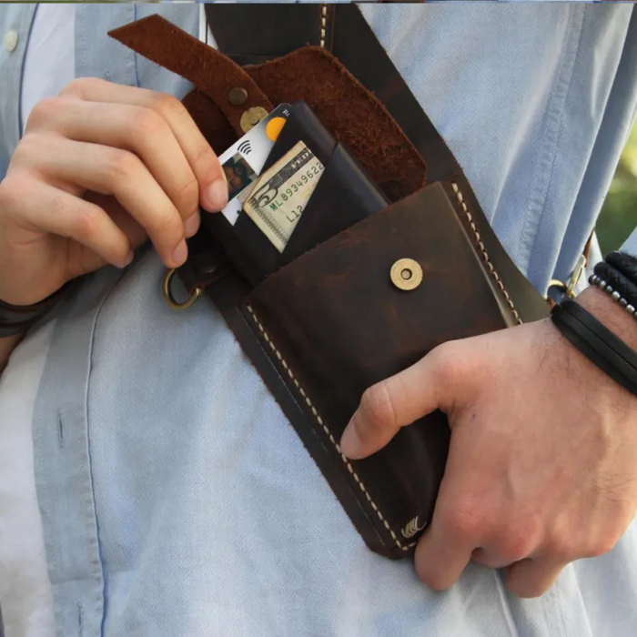 Brown Leather Shoulder Utility Bag
