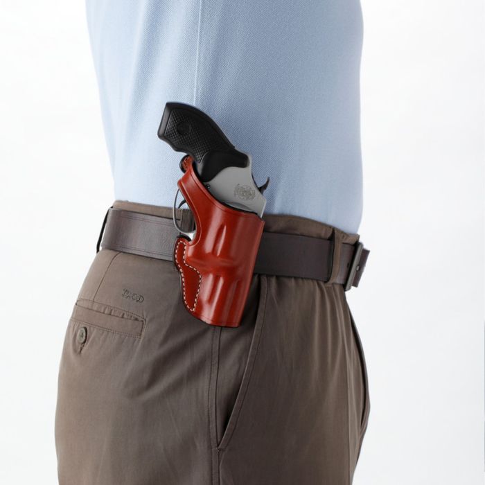 Brown Leather Snub Nose Revolver Belt Holster With Retention