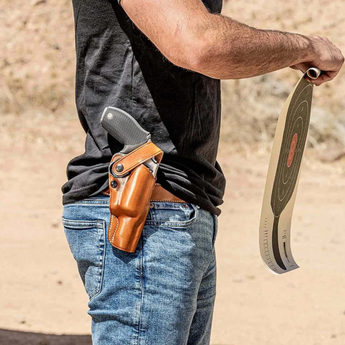 Brown Leather Strongside Belt Holster with Retention Strap