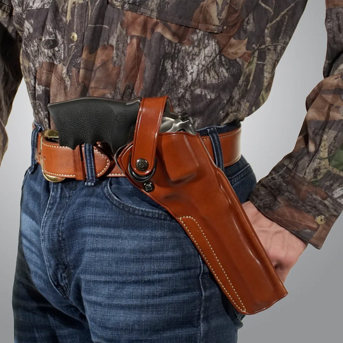 Brown Leather Strongside Belt Holster with Retention Strap