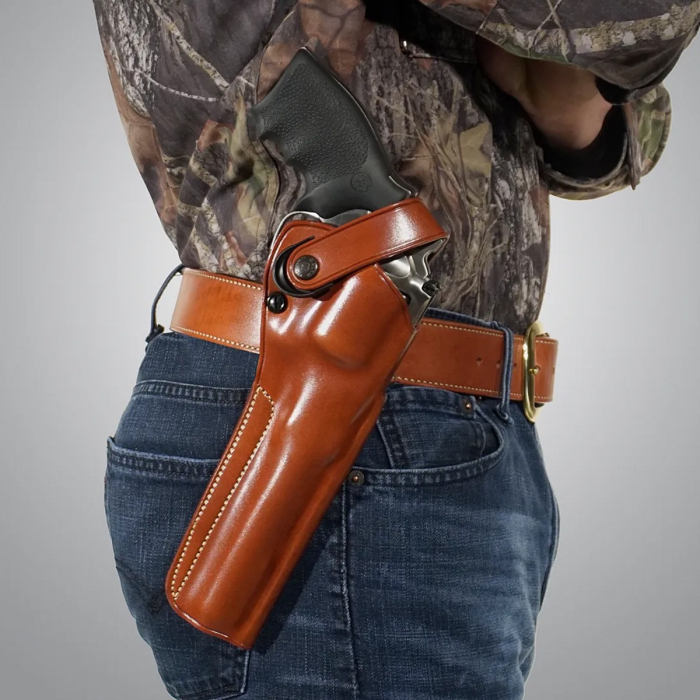 Brown Leather Strongside Belt Holster with Retention Strap