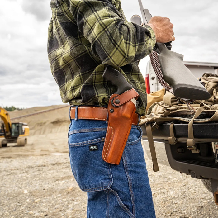 Brown Leather Strongside Belt Holster with Retention Strap
