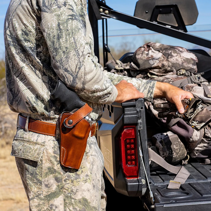 Brown Leather Strongside Crossdraw Belt Holster With Retention Strap