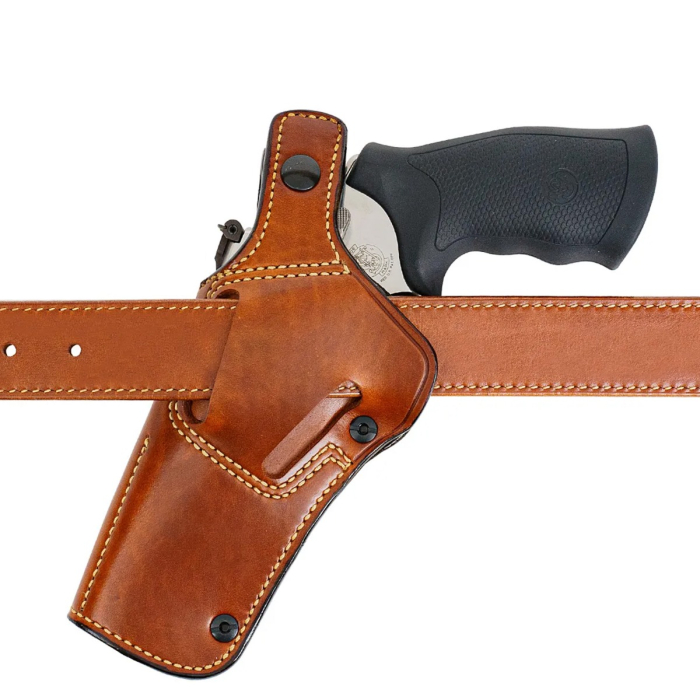 Brown Leather Strongside Crossdraw Belt Holster With Thumb Break