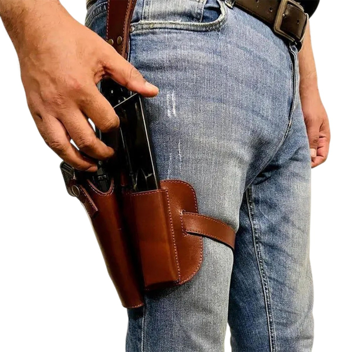 Brown Leather Tactical Drop-Leg Thigh Holster