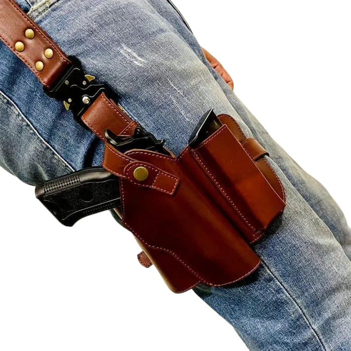Brown Leather Tactical Drop-Leg Thigh Holster