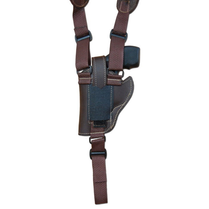 Brown Leather Vertical Shoulder Holster With Speed Loader Pouch