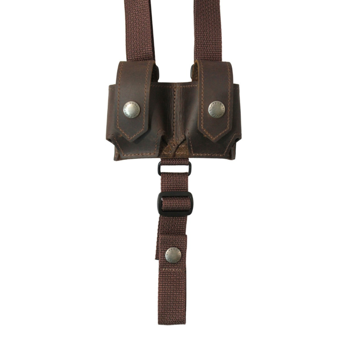 Brown Leather Vertical Shoulder Holster With Speed Loader Pouch