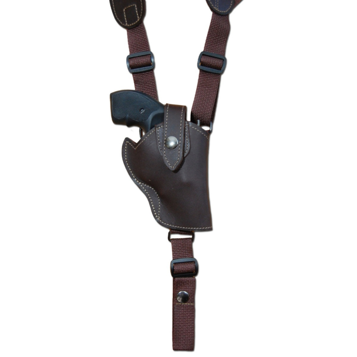 Brown Leather Vertical Shoulder Holster With Speed Loader Pouch