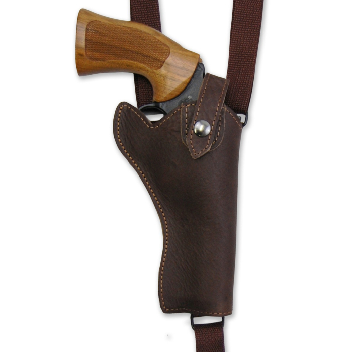 Brown Leather Vertical Shoulder Holster With Speedloader