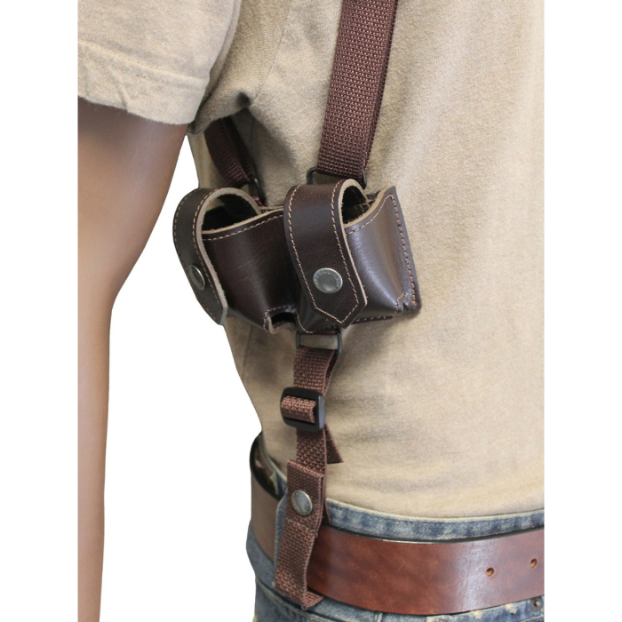 Brown Leather Vertical Shoulder Holster With Speedloader