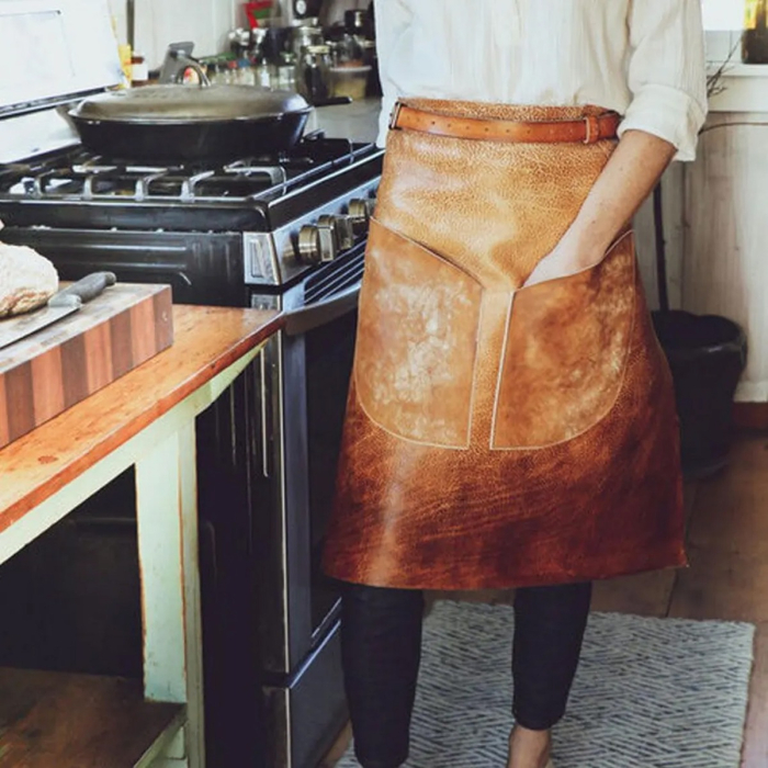 Brown Leather Half Waist Work Apron
