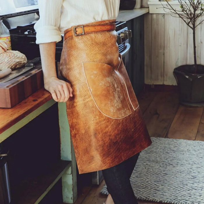 Brown Leather Half Waist Work Apron
