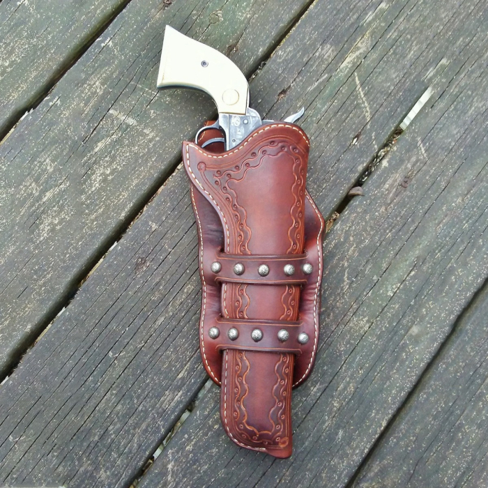 Brown Western Leather Revolver Holster Belt with Cartridge Loops