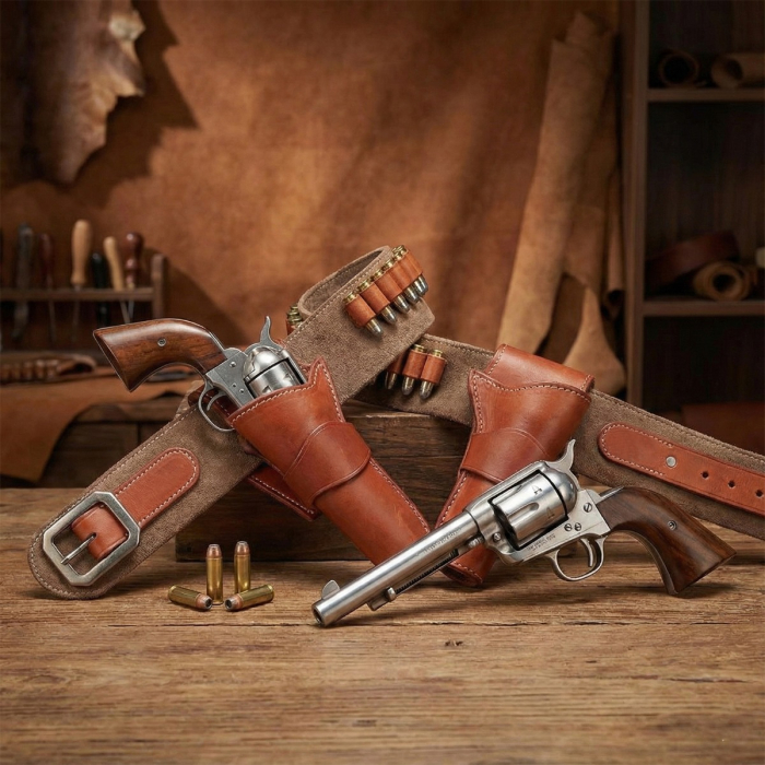 Brown Suede Western Double Holster Cartridge Belt