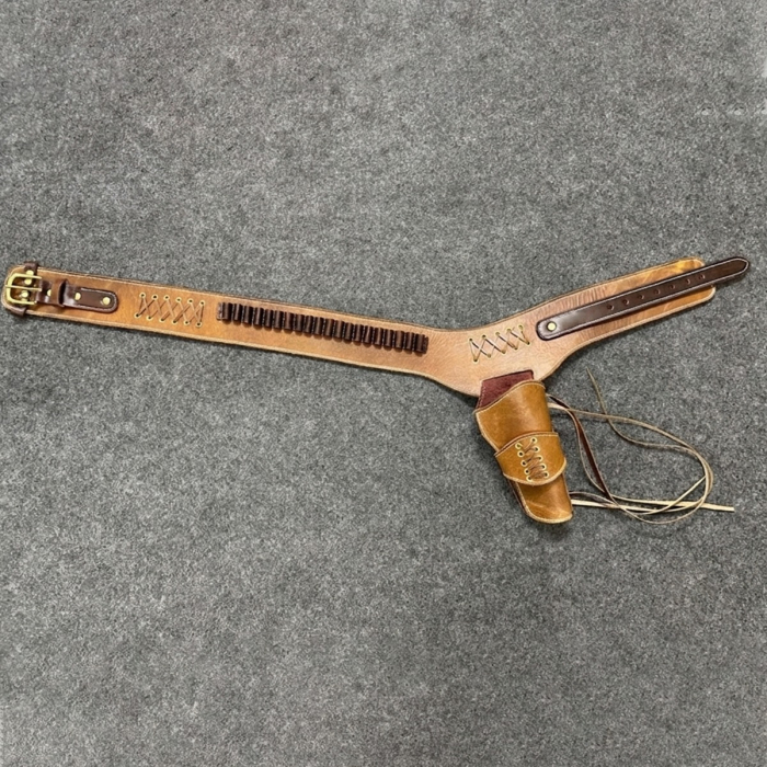 Brown Western Leather Revolver Holster Cartridge Belt