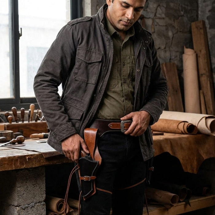 Brown Western Leather Double Revolver Holster Belt with Ammo Loops