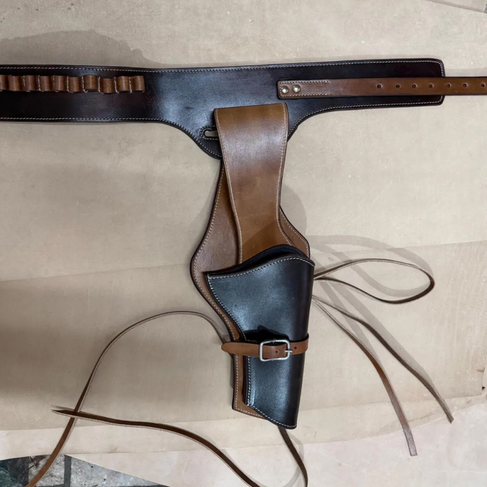 Brown Western Leather Double Revolver Holster Belt with Ammo Loops