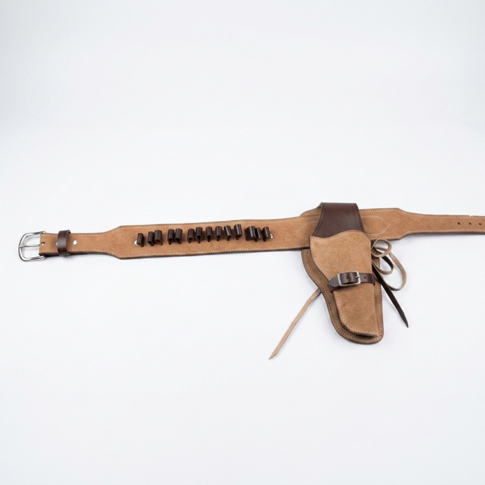 Brown Western Leather Revolver Holster Belt with Ammo Loops