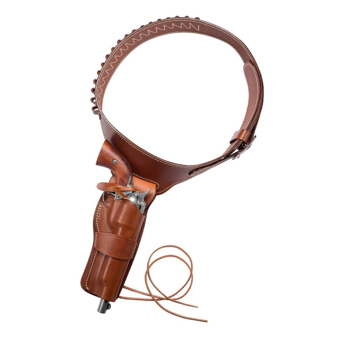 Brown Western Leather Revolver Holster Belt with Cartridge Loops