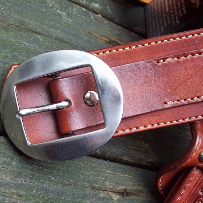 Brown Western Leather Revolver Holster Belt with Cartridge Loops