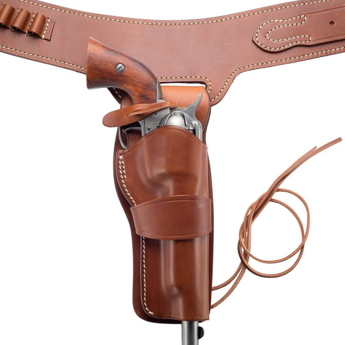 Brown Western Leather Revolver Holster Belt with Cartridge Loops