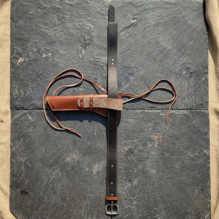 Brown Western Leather Scabbard Revolver Holster Belt with Cartridge Loops