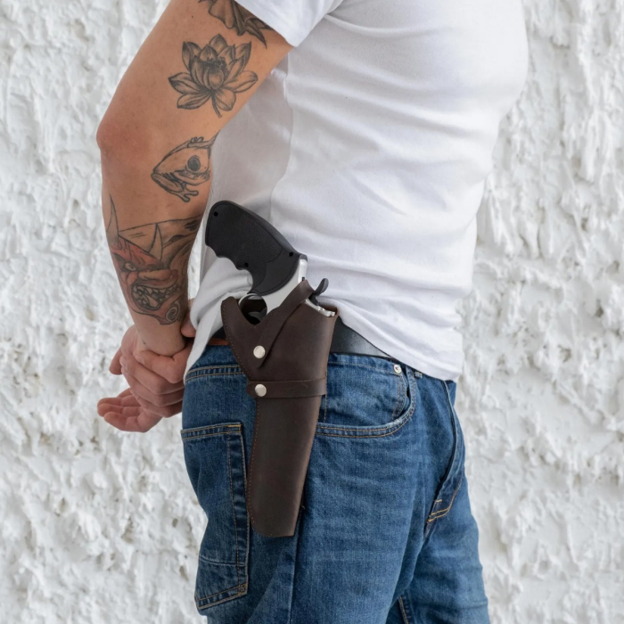 Brown Leather Belt Revolver Holster