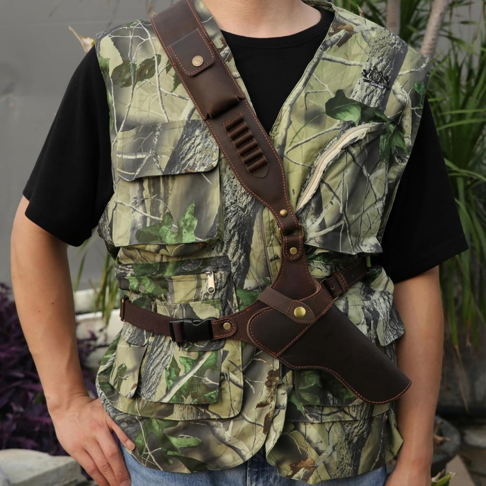 Brown Leather Chest Rig Holster With Ammo Holder