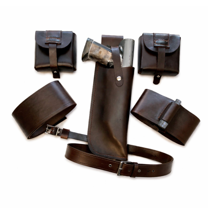 Brown Leather Drop Leg Holster And Pouch Set