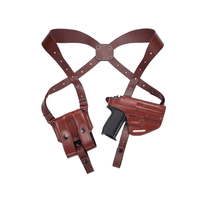 Brown Leather Horizontal Shoulder Holster Double Mag