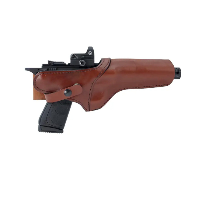 Brown Leather Ranch Belt Holster With Retention Strap