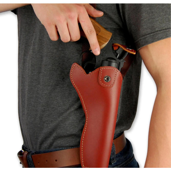 Burgundy Leather Vertical Shoulder Holster for Revolvers – Webbing Harness