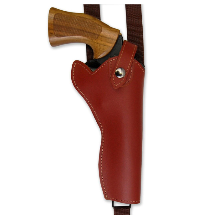 Burgundy Leather Vertical Shoulder Holster for Revolvers – Webbing Harness