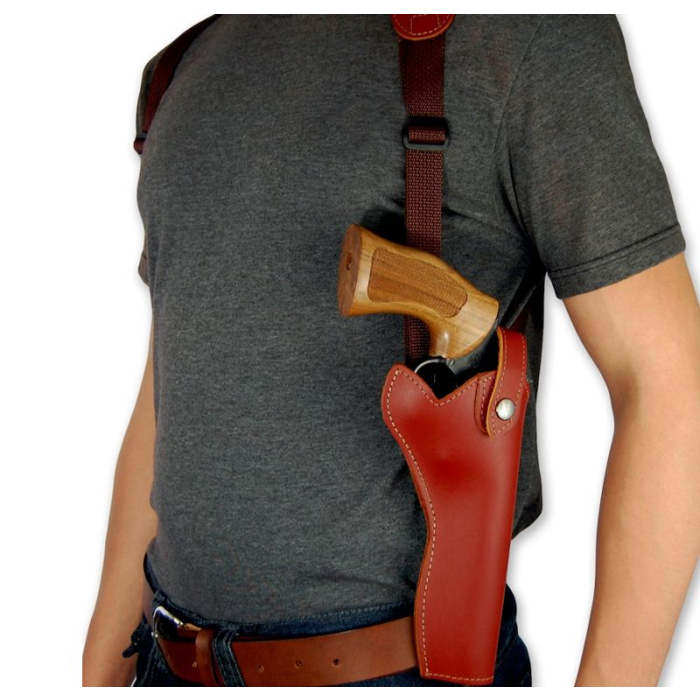 Burgundy Leather Vertical Shoulder Holster for Revolvers – Webbing Harness