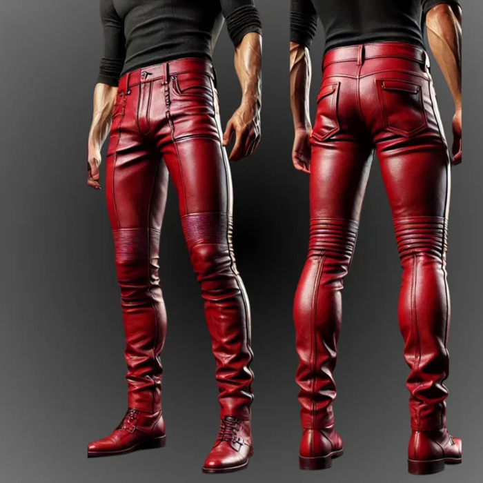 Handmade Men’s Red Leather Biker Pants