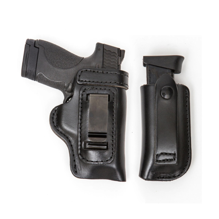 Black Carry Combo Pack IWB/OWB Leather Holster & Double Mag Carrier