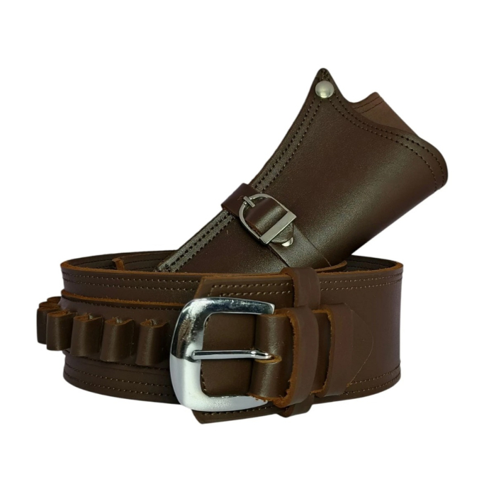 Brown Cowboy Western Revolver Single Gun Holster Belt – Genuine Leather