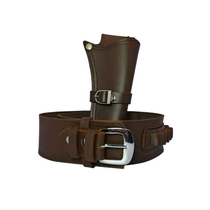 Brown Cowboy Western Revolver Single Gun Holster Belt – Genuine Leather