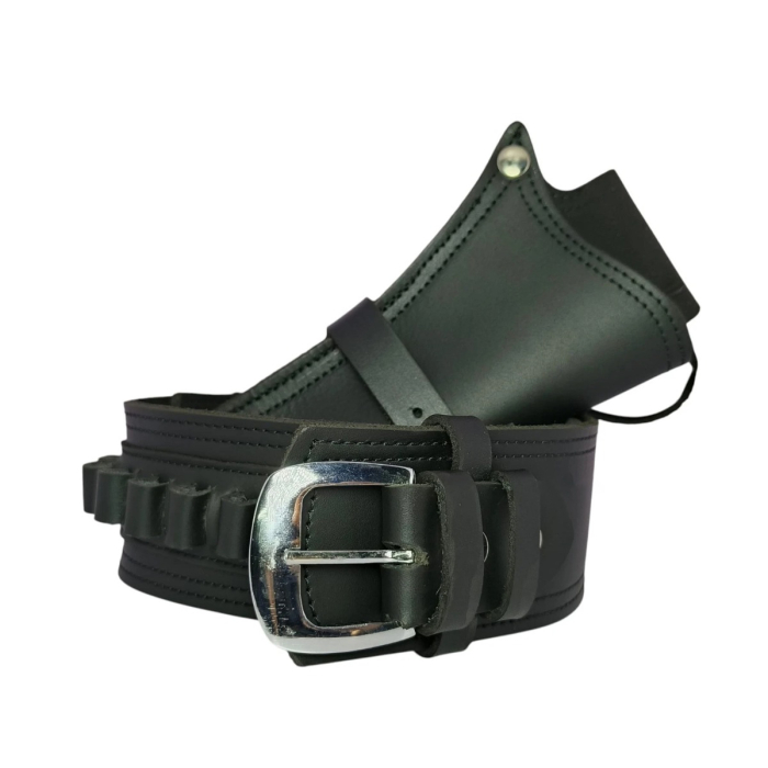 Black Cowboy Western Revolver Single Gun Holster Belt – Genuine Leather
