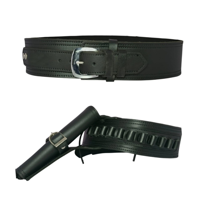 Black Cowboy Western Revolver Single Gun Holster Belt – Genuine Leather