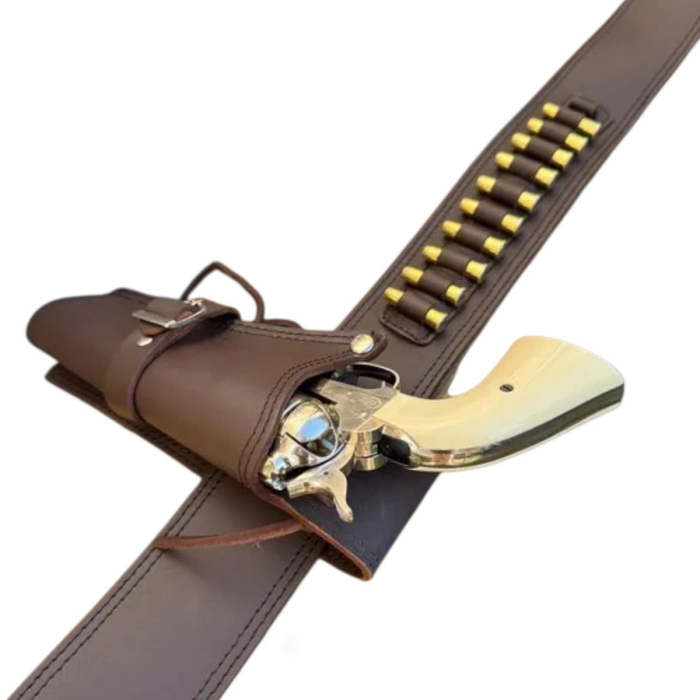 Brown Cowboy Western Revolver Single Gun Holster Belt – Genuine Leather