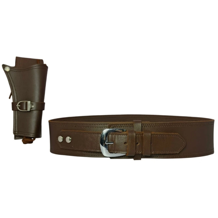 Brown Cowboy Western Revolver Single Gun Holster Belt – Genuine Leather
