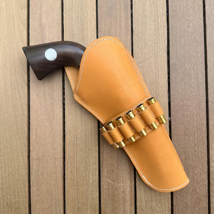 Western Leather Revolver Holster with Cartridge Loops